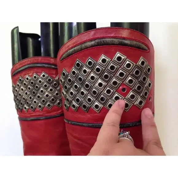 Vintage Francois Villon Paris Red Italian Leather Studded Cowgirl Boots 36.5 6 - Picture 6 of 10